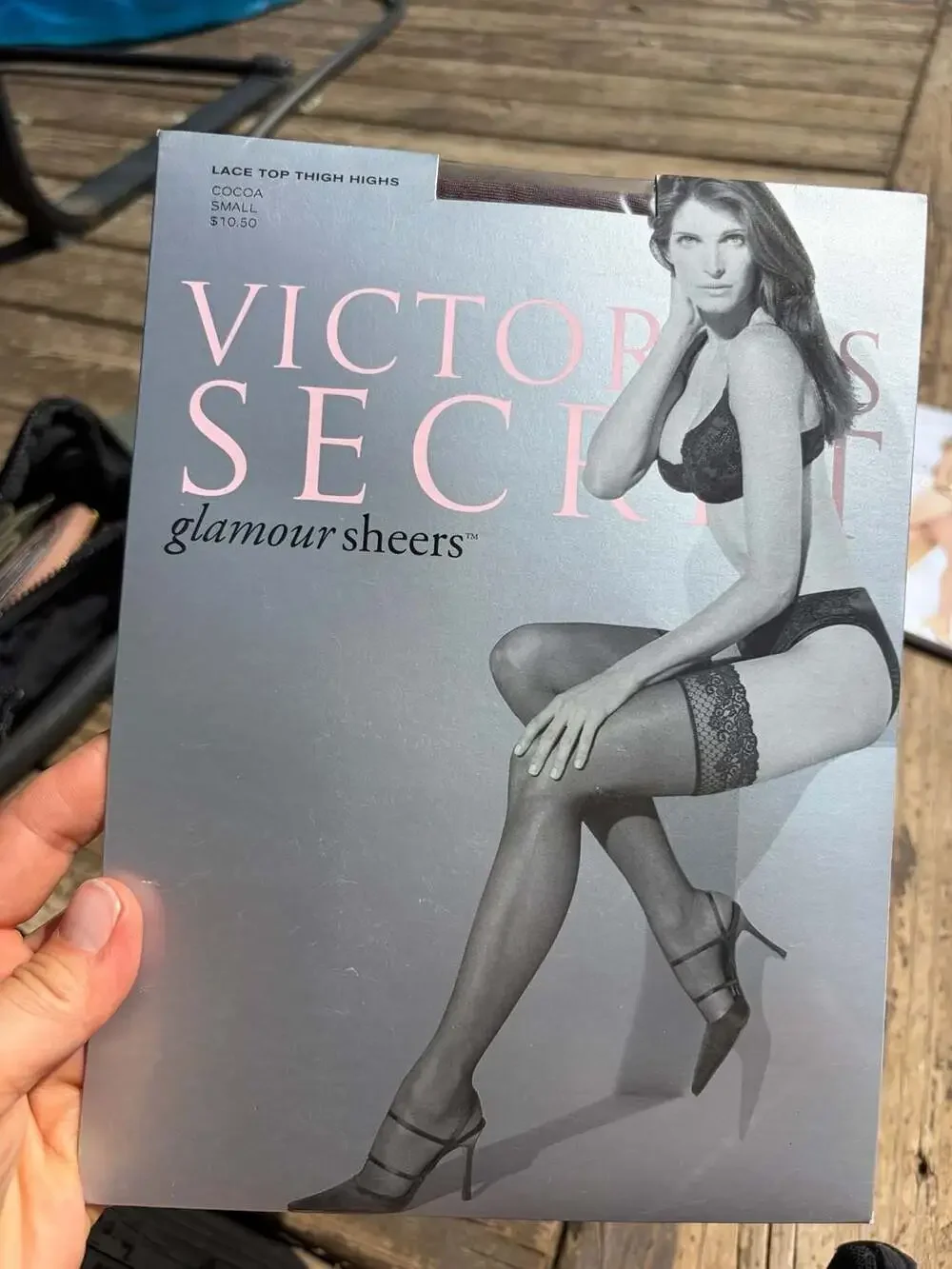 Victoria's Secret Glamour Sheers Lace Top Thigh Highs in Cocoa, Size Small
